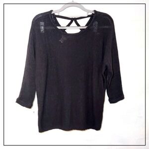 Chicos Tunic 1 M 8 Open Knit Dolman Sleeve Strappy Black coastal Whimsigoth‎